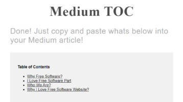 generate table of contents for medium articles