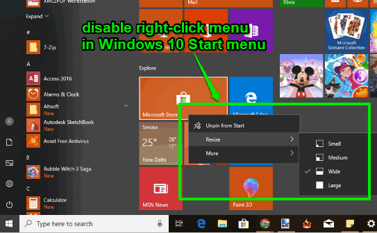 how to disable right click menu in windows 10 start menu
