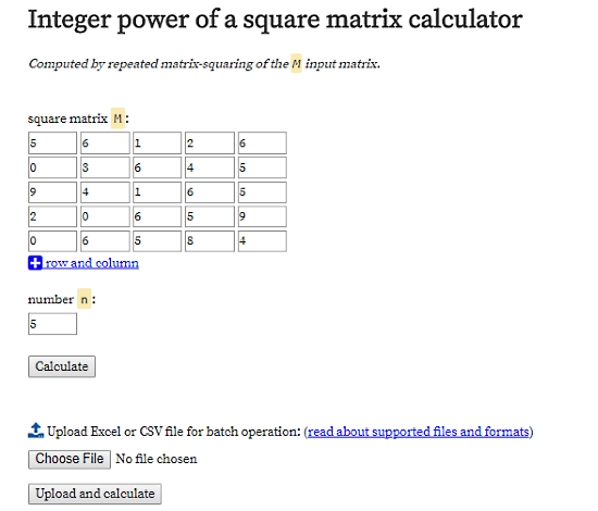 Calculator.vhex.net: matrix power calculator