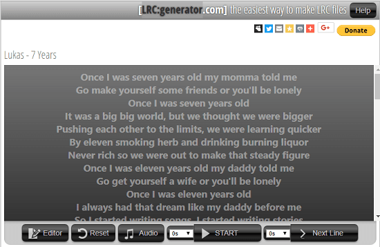 online lyrics maker LRC Generator