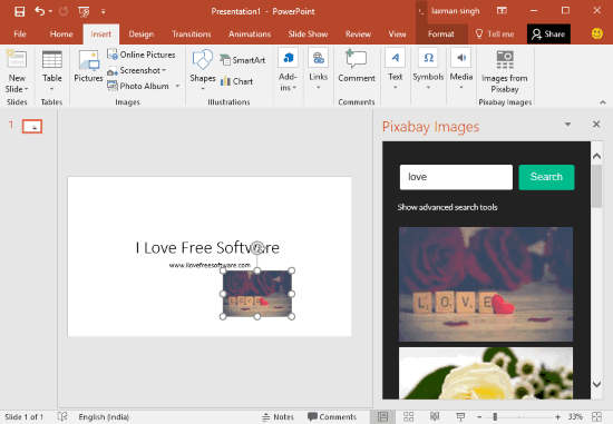 pixabay image added in ms powerpoint