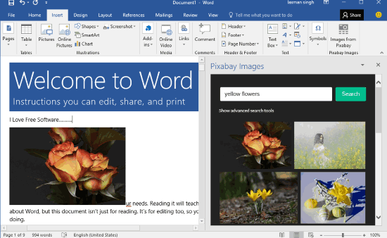 pixabay images added in ms word