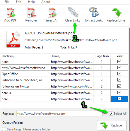 select links and use clear links option