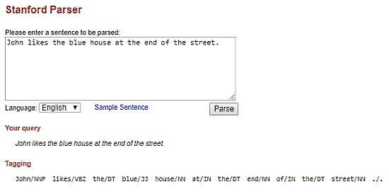 Stanford.edu: parts of speech tagger