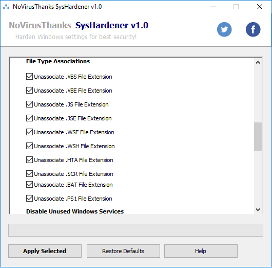 syshardener unassociate file extensions