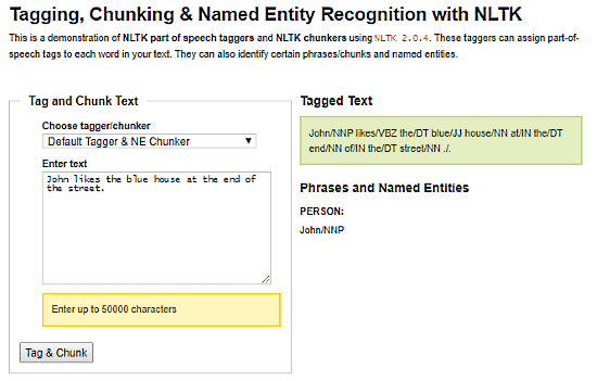 Text-Processing.com: online parts of speech tagger