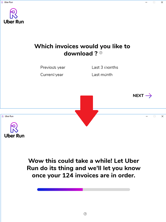 uber run select time and downloading progress