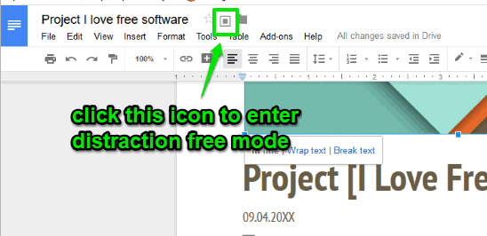 use distraction free mode icon
