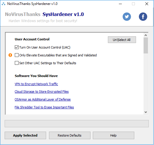 user access control settings syshardener