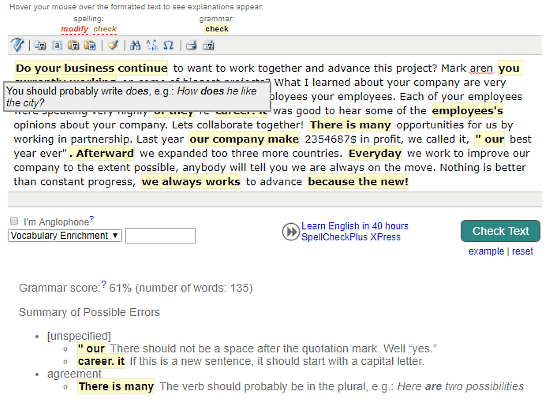 SpellCheckPlus for sentence correction online