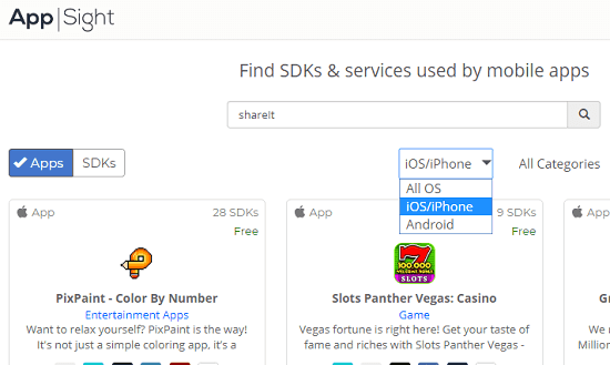 AppSight serach app by platform