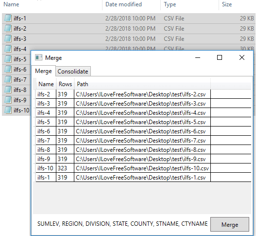 CSV Merger free software to combine CSV files