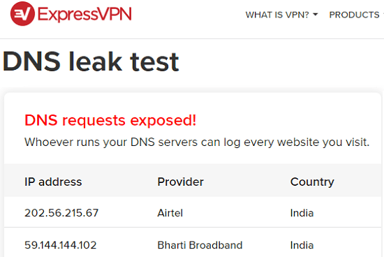 DNS Leak Test by ExpressVPN online