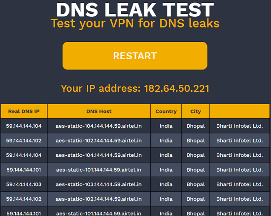 DNS Leak Test by Hidester