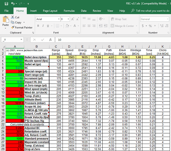 Excel ballistic calculator free