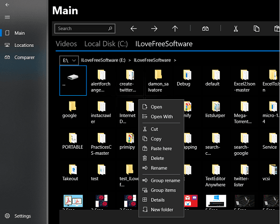 Free Multi Tab File Explorer Windows 10 App with File Comparison