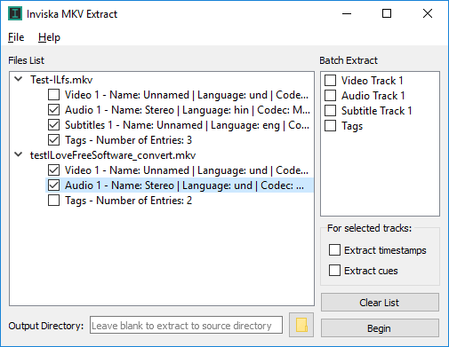 Inviska MKV Extract specify what to extract from MKV files