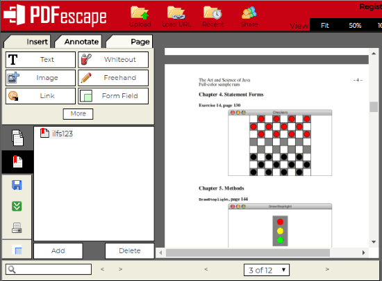 PDFescape- interface