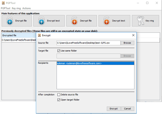 PGPTool for PFP file encryption