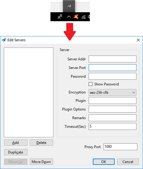 Shadowsocks icon and edit server