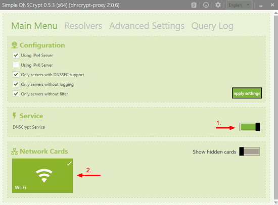 Simple DNSCrypt activate proxy