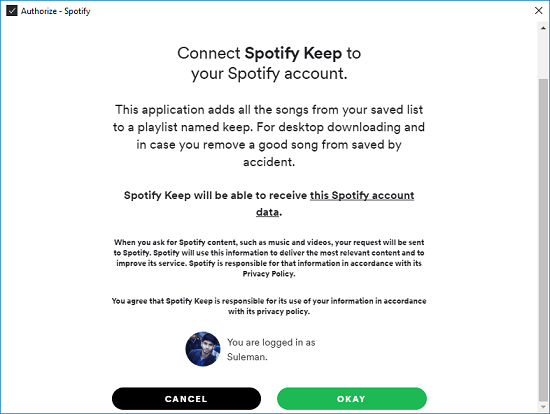 SpotifyKeep allow access