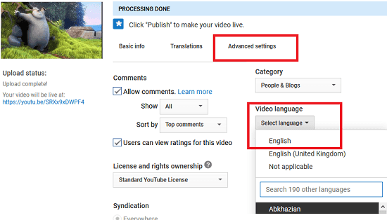 Youtube Advanced settings