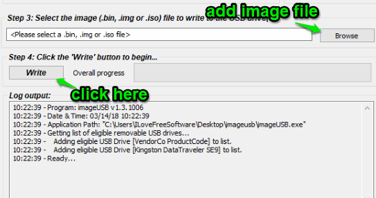 add image file and click write button
