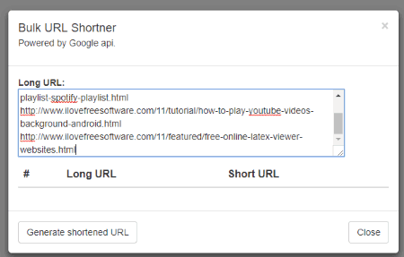 add original urls and use generate shortened url button