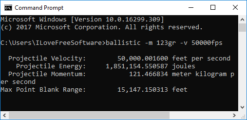 ballistic free command line ballistic calculator