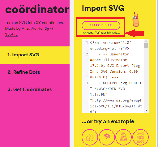 coordinates upload SVG