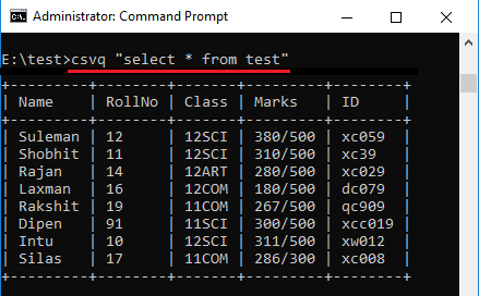 csvq select command