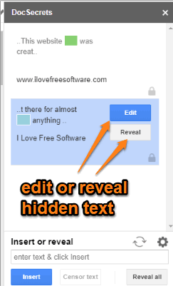 edit or reveal hidden text