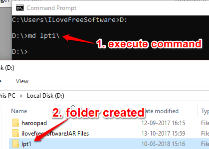 execute command to create folder