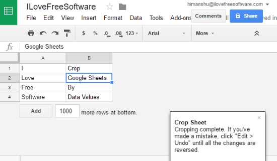 google sheet cropped by data