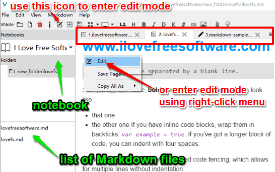 open markdown files and start editing