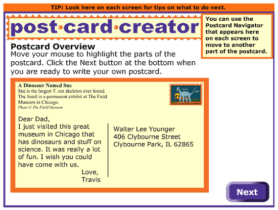 ReadWriteThink: Online Postcard maker Free