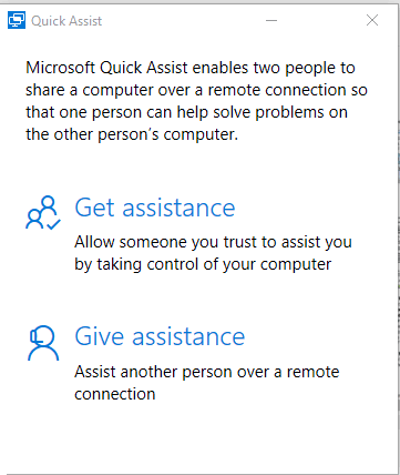 select get assistance or give assistance option