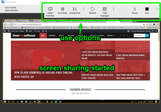 use screen sharing options