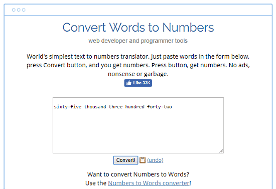 convert words to numbers