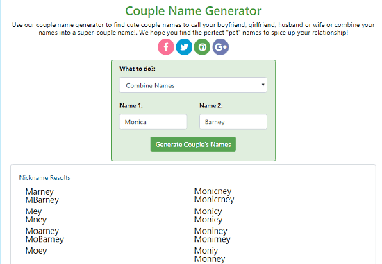 Free Couple Name Generator Website