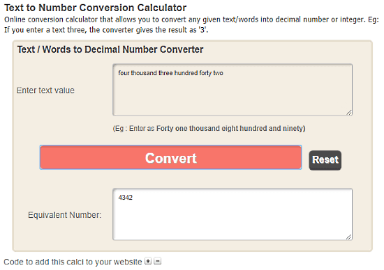 words to numbers converter