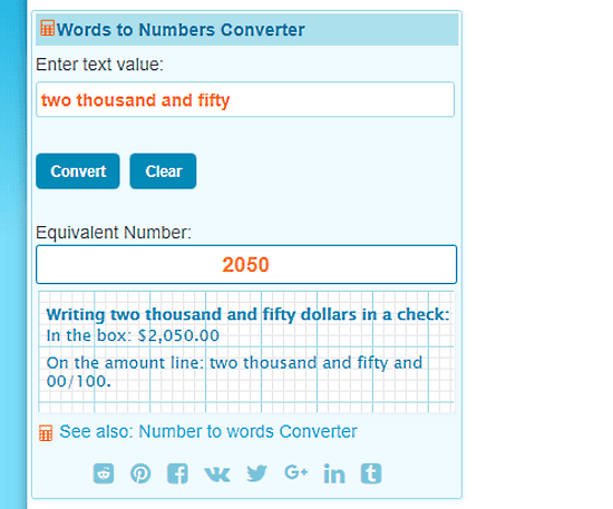 words to numbers converter