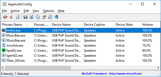 AppAudioConfig interface to see, change Current Audio Settings of all Applications on Windows