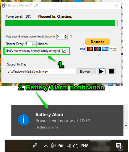 Battery Alarm notification and settings