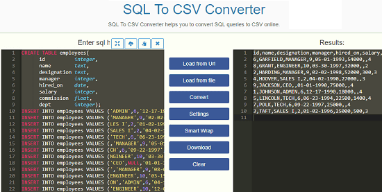 BeautifyConverter convert SQL to CSV