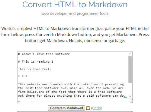 Browserling.com HTML To Markdown Converter
