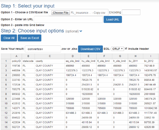 CSV Viewer and Editor website interface