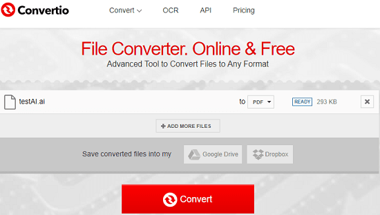 Convertio AI to PDF conversion online