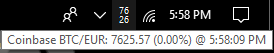 Crycker showing BTC price in system tray